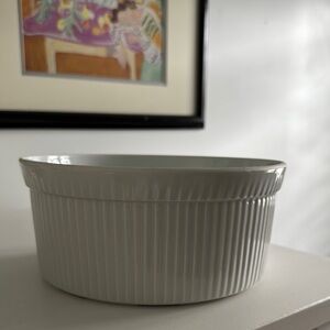 Vintage Apilco Porcelain France White Ribbed Soufflé Baking Dish Size L